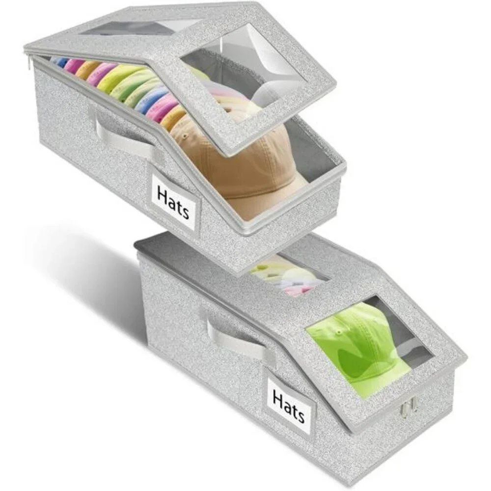 Stackable hat storage boxes for baseball caps closet organizer holds up to 30 ha
